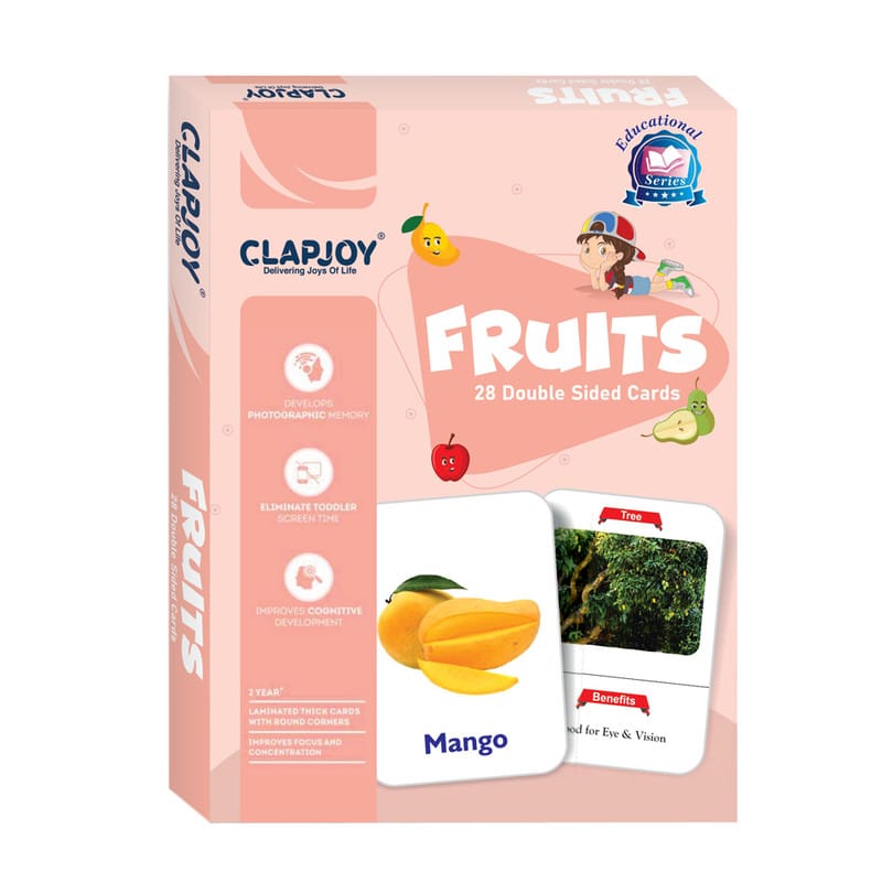 Clapjoy Double Sided FRUITS Flash Cards for Kids Educational Learning Material| Early Learning Cards for Kids|Return Gift for Kids Ages 2-6 Years Old Boys & Girls (Fruits)