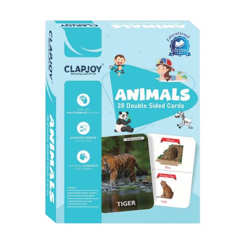 Clapjoy Double Sided ANIMALS Flash Cards for Kids Educational Learning Material| Early Learning Cards for Kids|Return Gift for Kids Ages 2-6 Years Old Boys & Girls (Animals)