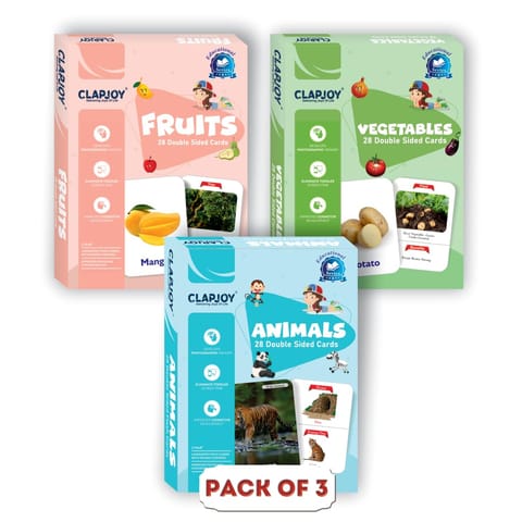 Clapjoy Double Sided Flash Cards for Kids Age 2-6 Years Old Boys & Girls (Z3-Fruit, Vegetable & Bird)