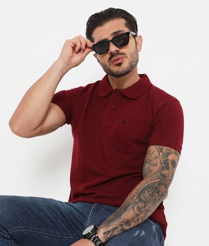 VIP Men Wine Essential Cotton Polo T-Shirt With Chest Pocket