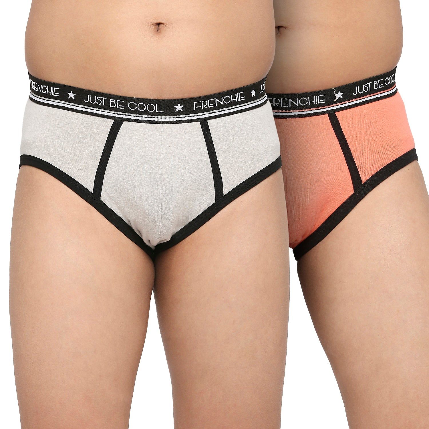 Frenchie U19 Teenagers Cotton Brief Light Gray And Peach - Pack Of 2