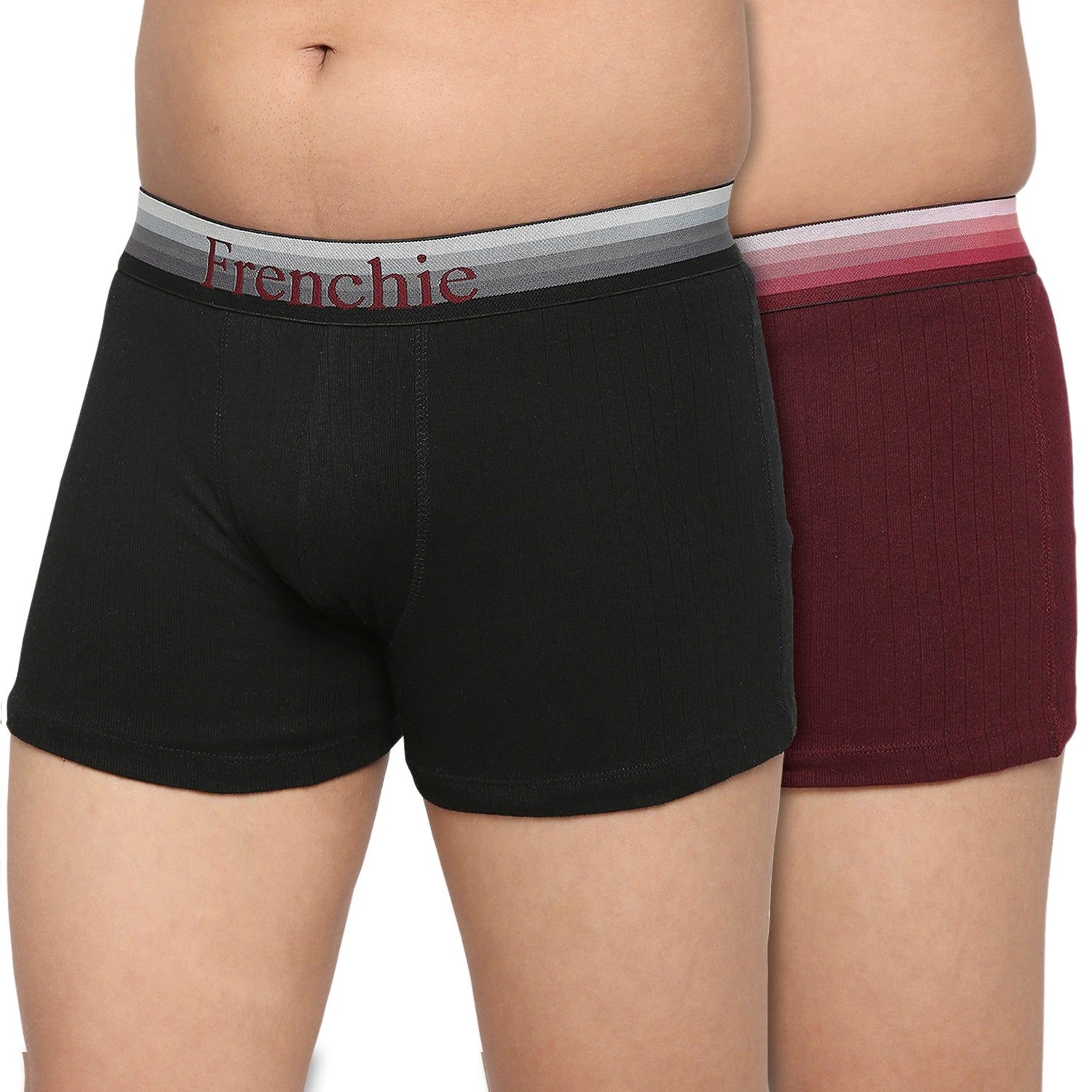 Frenchie U19 Teenagers Cotton Trunk Black And Wine - Pack Of 2