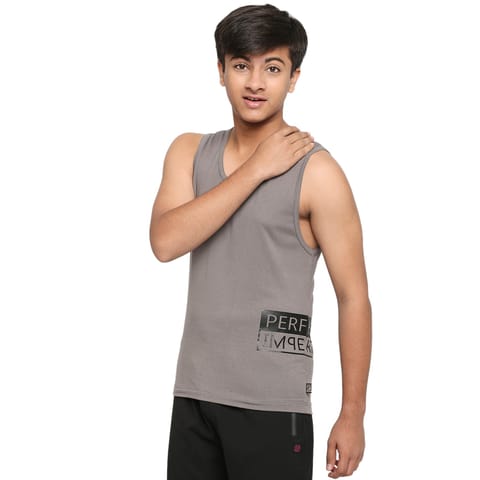 Frenchie U19 Teens Gray Broadshoulder Vest Made In Cotton Lycra Fabric