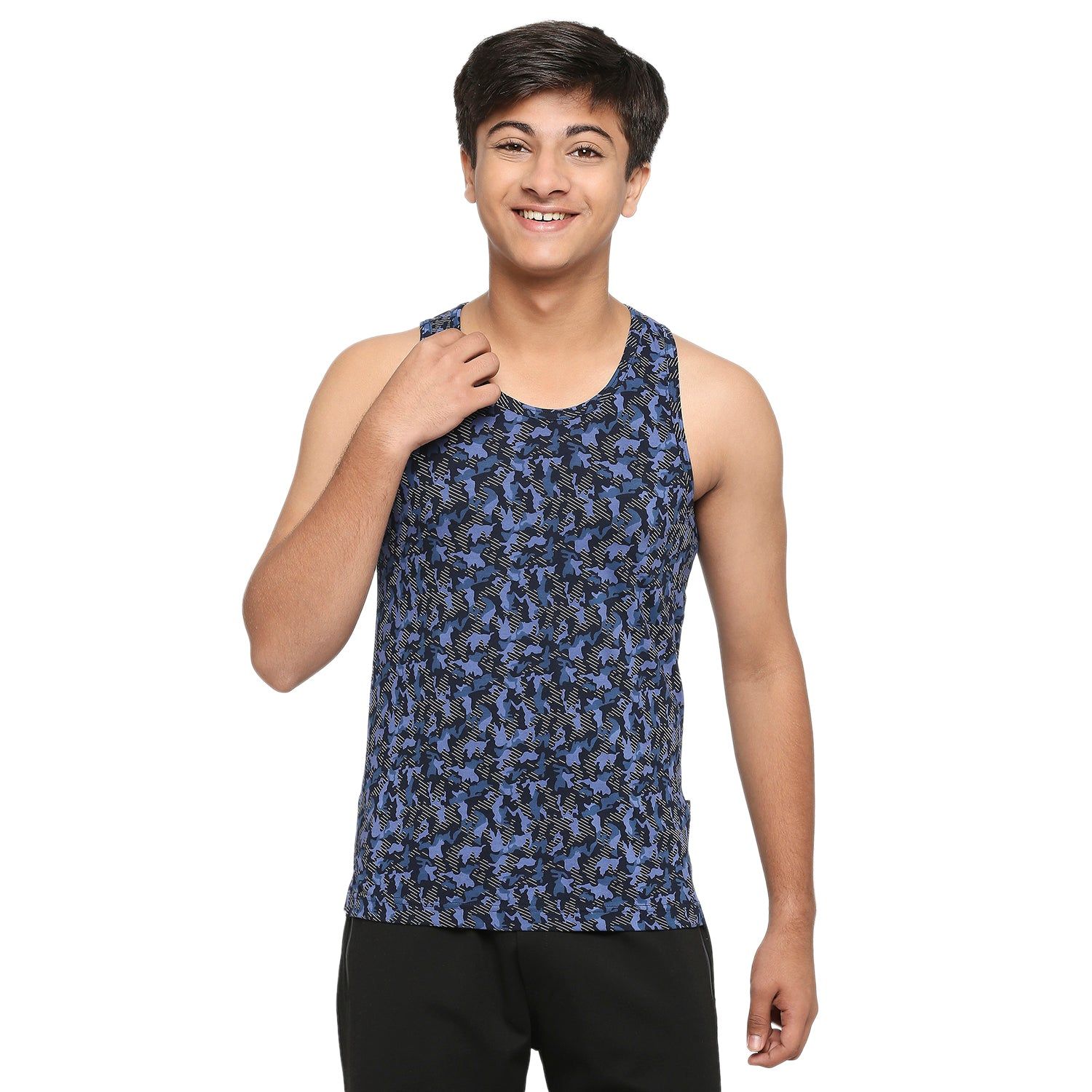 Frenchie U19 Teens Navy Vest In Camouflage Print