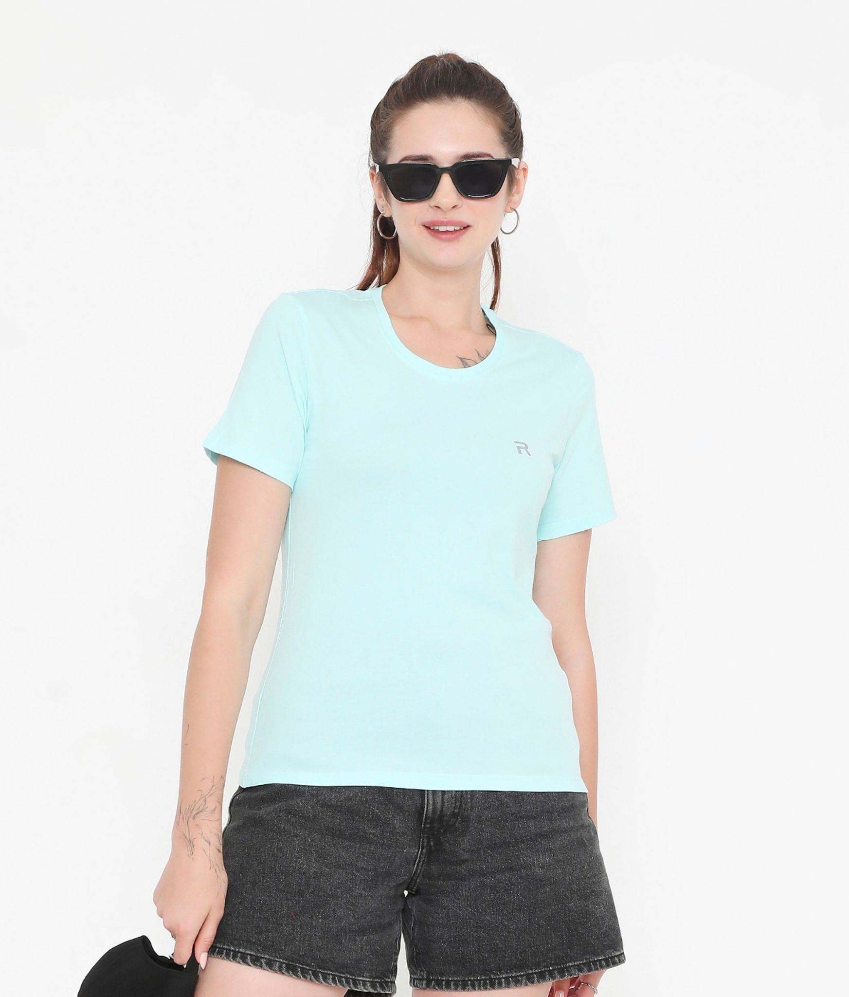 Rivolta Aqua Blue Essential Cotton T-Shirt For Women