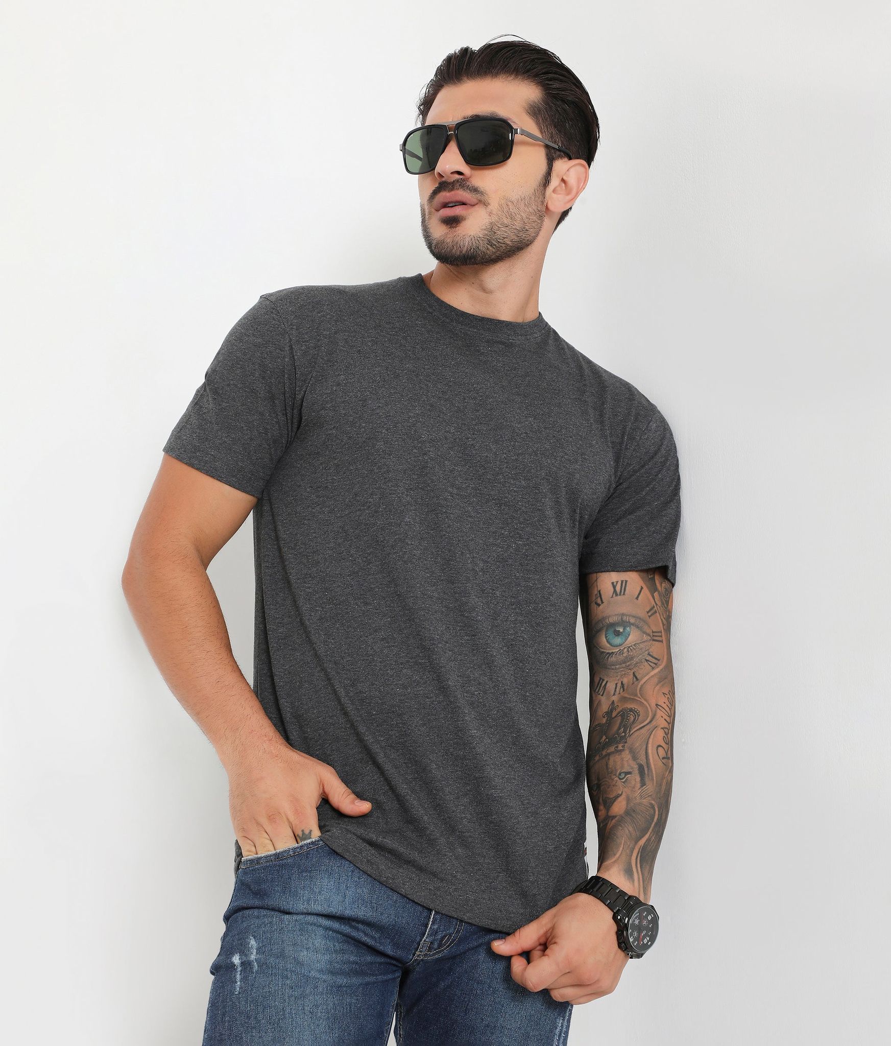 Rivolta Men Charcoal Melange Leisurewear Essential Cotton Tee