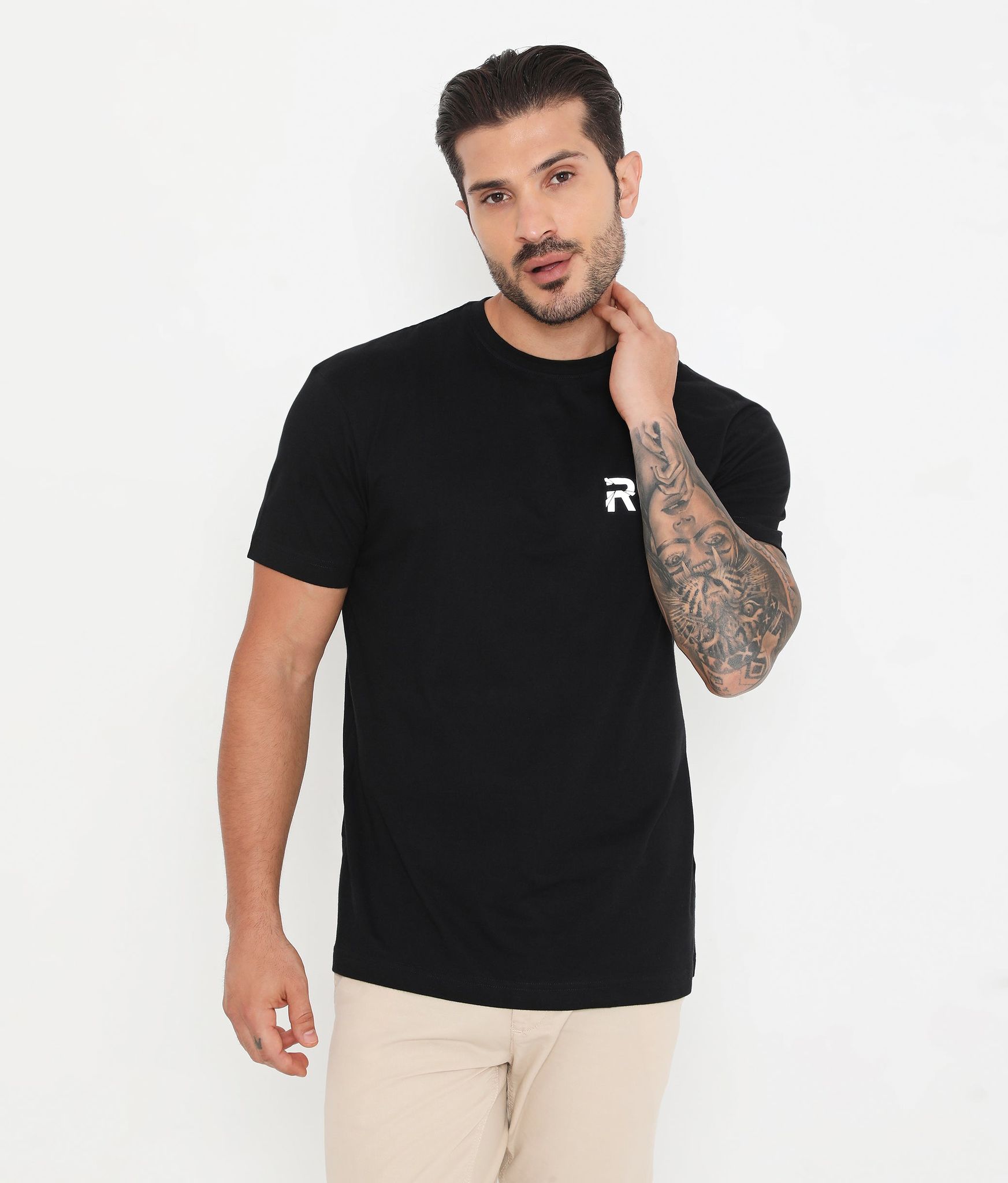 Rivolta Men Solid Black Essential Cotton T-Shirt