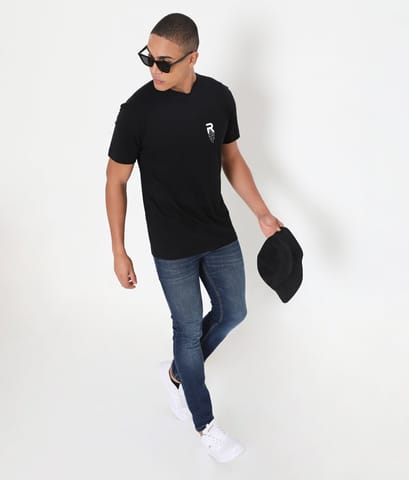 Rivolta Men Solid Black Leisurewear Cotton Tee