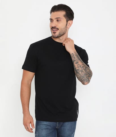 Rivolta Men Solid Black Leisurewear Essential Cotton Tee