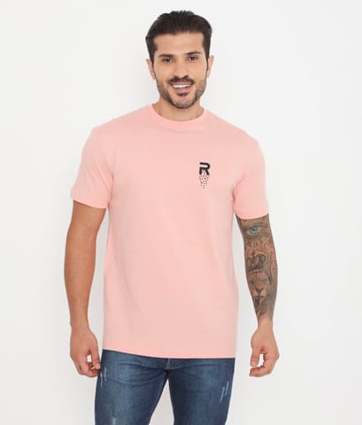 Rivolta Men Solid Peach Leisurewear Cotton Tee