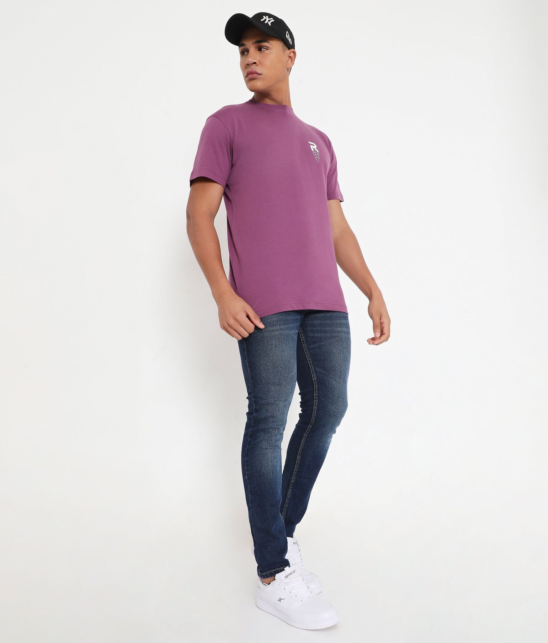 Rivolta Men Solid Purple Leisurewear Cotton Tee