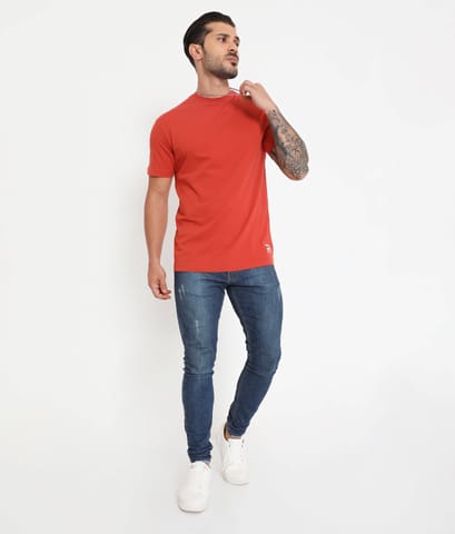 Rivolta Men Solid Rust Leisurewear Essential Cotton Tee