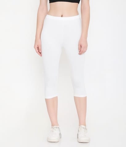 Feelings Women Solid White Soft Cotton Everyday Capri