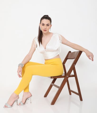 Feelings Women Solid Yellow Ankle-Length Cotton Leggings