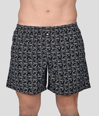 Frenchie Boksa Men'S Printed Cotton Boxer Shorts With Side Pockets - Black Crab Print