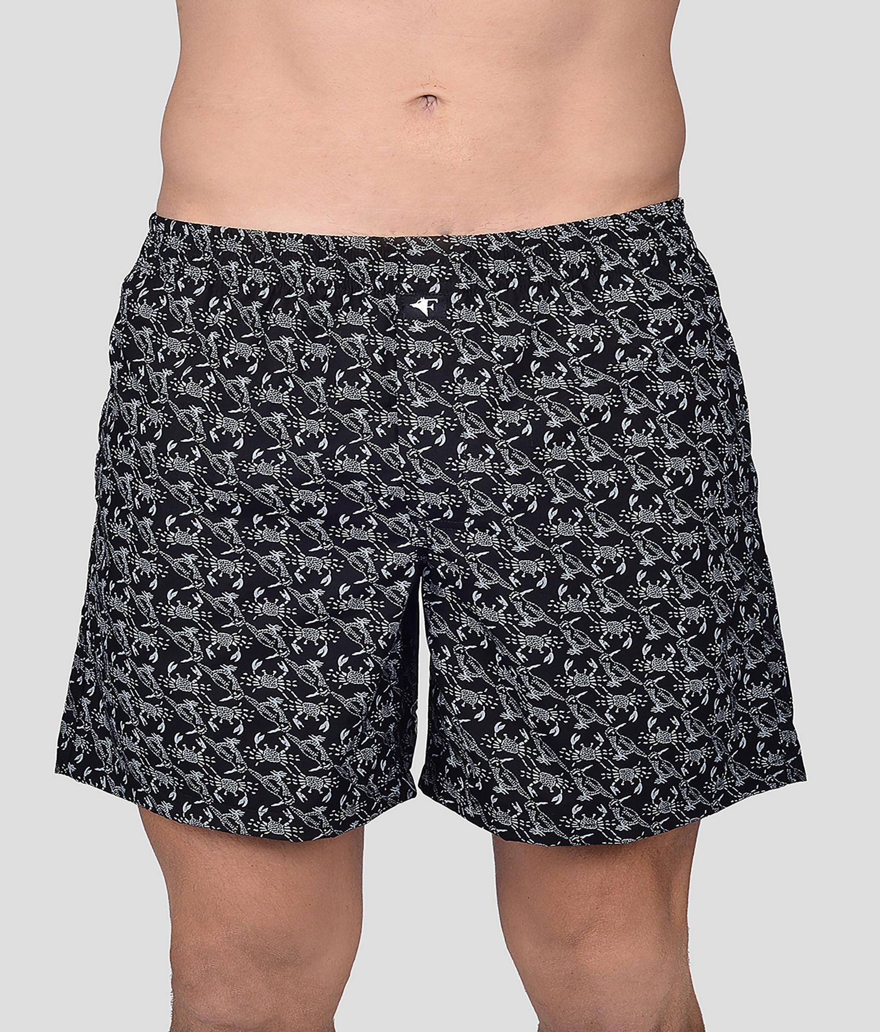 Frenchie Boksa Men'S Printed Cotton Boxer Shorts With Side Pockets - Black Crab Print