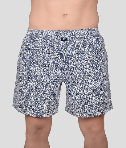 Frenchie Boksa Men'S Printed Cotton Boxer Shorts With Side Pockets - White Abstract