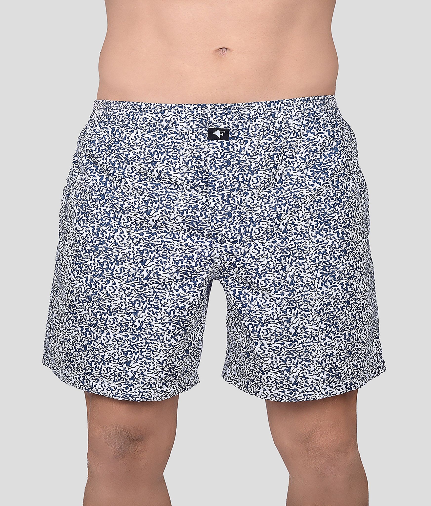 Frenchie Boksa Men'S Printed Cotton Boxer Shorts With Side Pockets - White Abstract