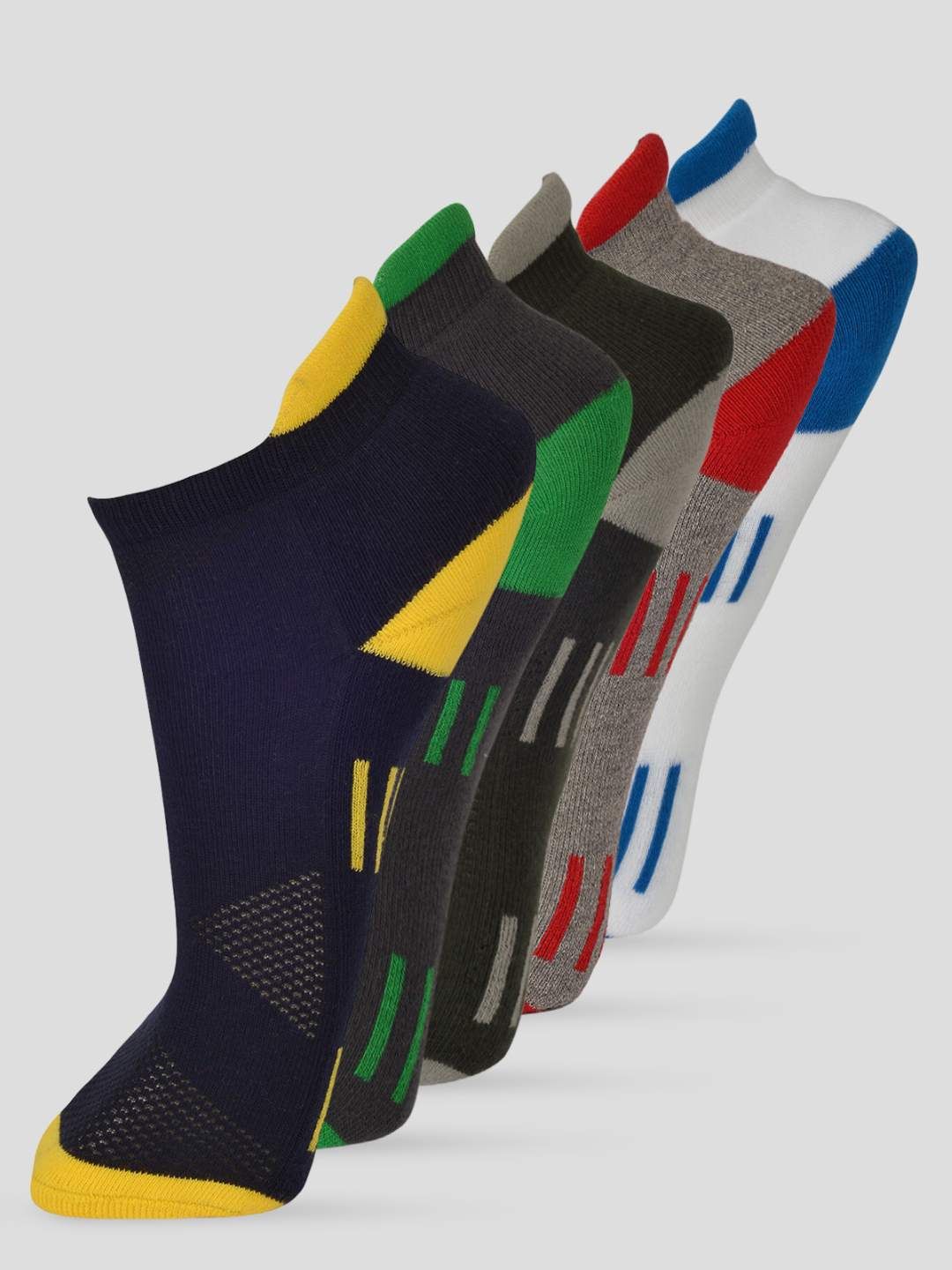 Frenchie Color Blocking Design-05 Ankle Cut Assorted Cotton Socks Free Size - Pack Of 4