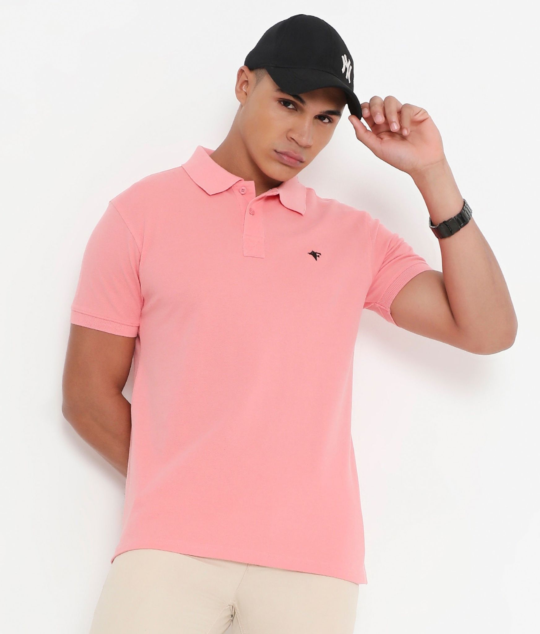 Frenchie Men Light Peach Classic Cotton Polo T-Shirt