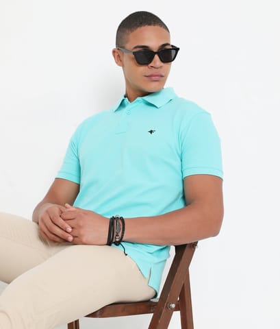 Frenchie Men Solid Aqua Blue Classic Polo T-Shirt