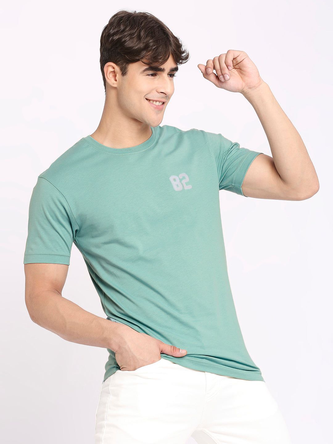 Frenchie Mens Sea Green Round Neck T-Shirt