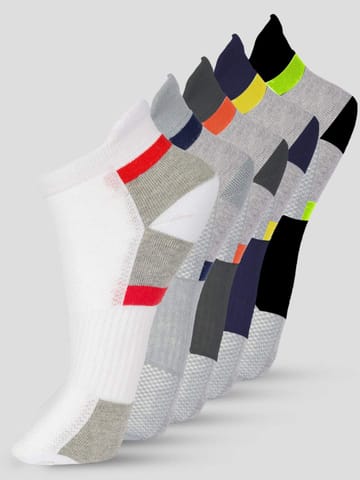 Frenchie Pack Of 4 Color Blocking Design-01 Ankle Cut Assorted Cotton Socks