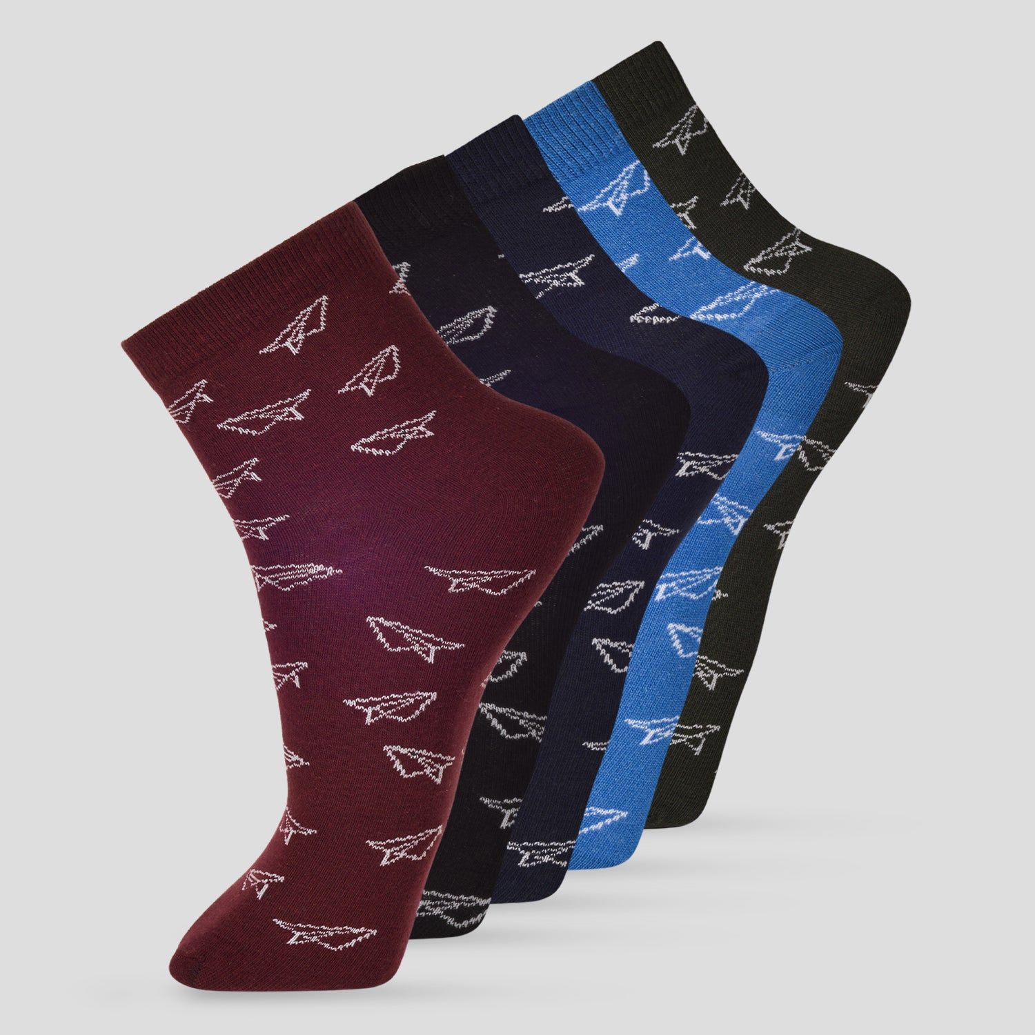 Frenchie Pack Of 5 Aop Design On Half Design Ankle Length Cut Assorted Cotton  Socks 12