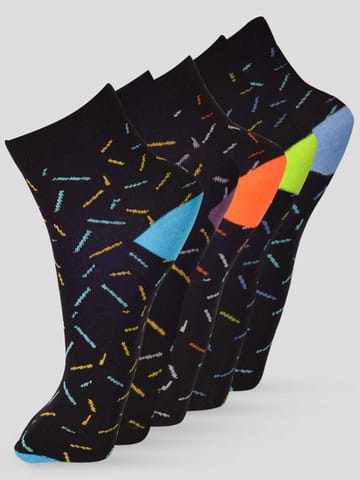 Frenchie Pack Of 5 Geometric All Over Design Ankle Length Cut Assorted Cotton Socks 01