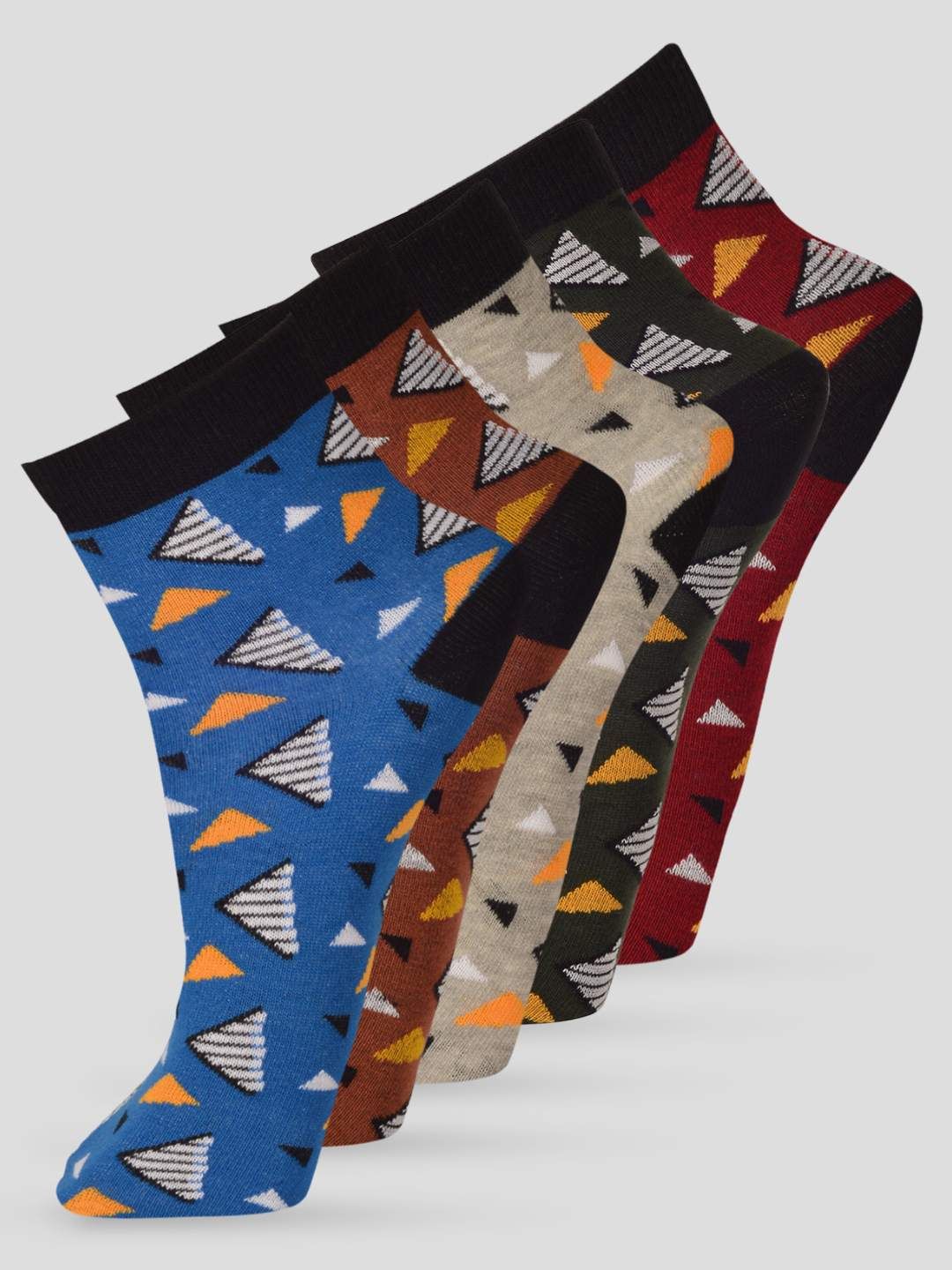 Frenchie Pack Of 5 Geometric All Over Design Ankle Length Cut Assorted Cotton Socks 02