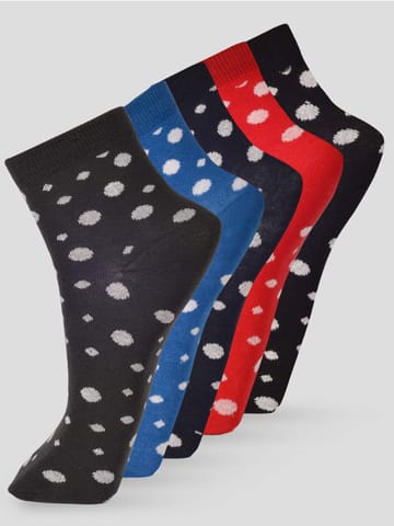 Frenchie Pack Of 5 Polka All Over Design Ankle Length Cut Assorted Cotton  Socks 03