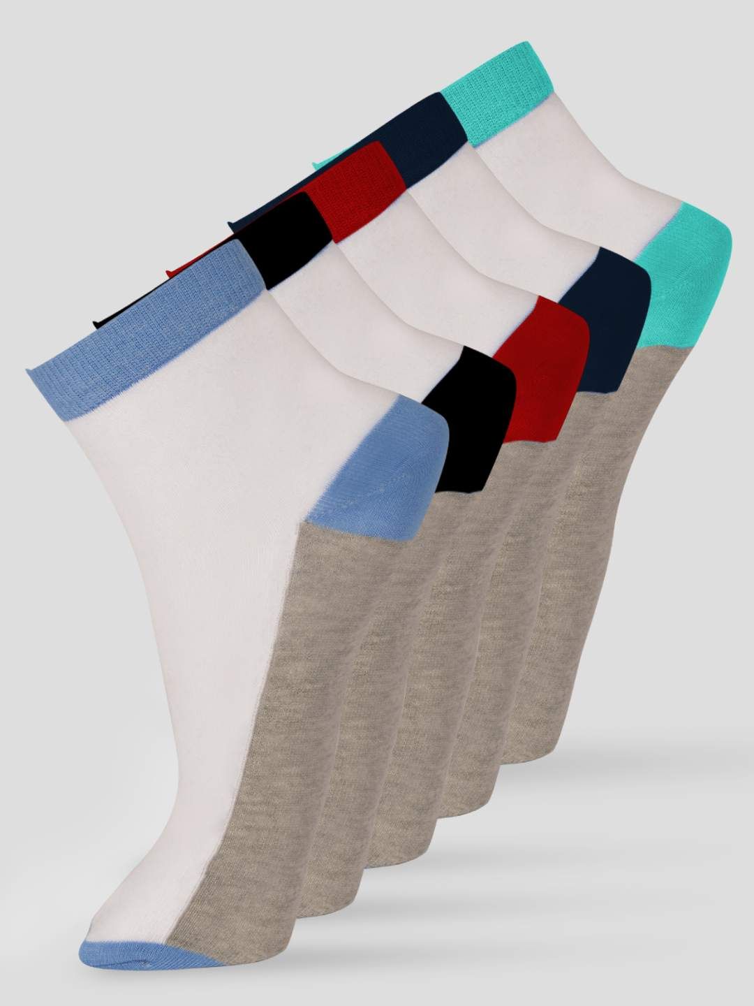 Frenchie Pack Of 5 Solid Color Blocking Design Ankle Length Cut Assorted Cotton  Socks 11