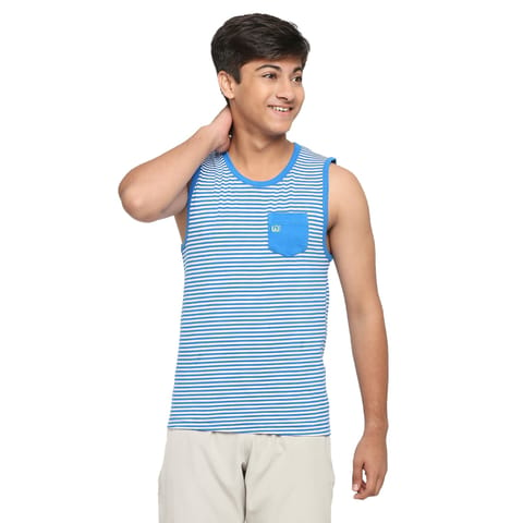 Frenchie U-19 Teens Blue Striped Vest Made In Cotton Lycra Fabric