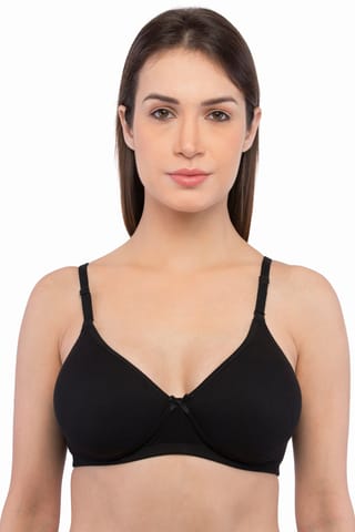 Feelings Elle Solid Black Cotton T-Shirt Bra For Women