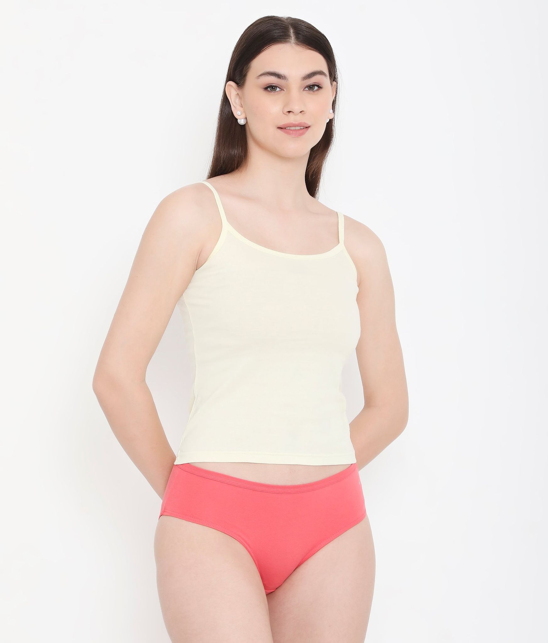 Feelings Lime Yellow Pure Cotton Innerwear Camisole With Slender Straps