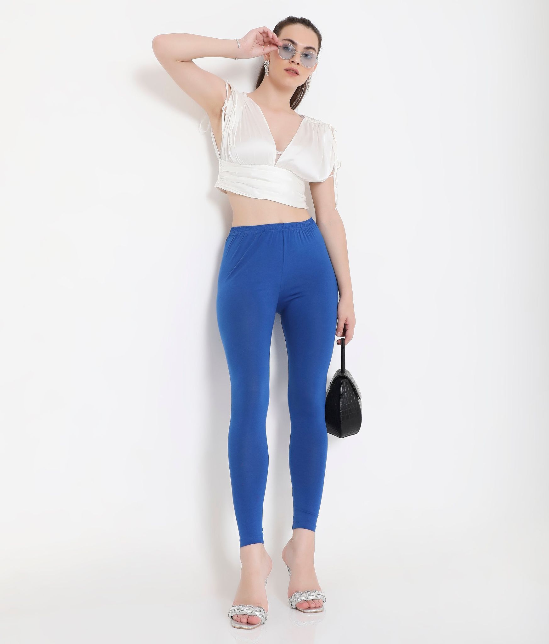 Feelings Royal Blue Ankle-Length Cotton Leggings For Women