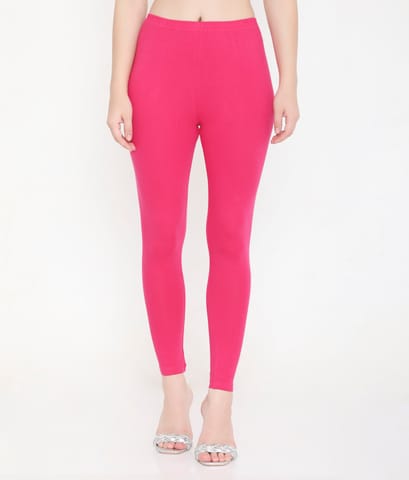 Feelings Solid Dark Pink Ankle-Length Cotton Leggings For Women