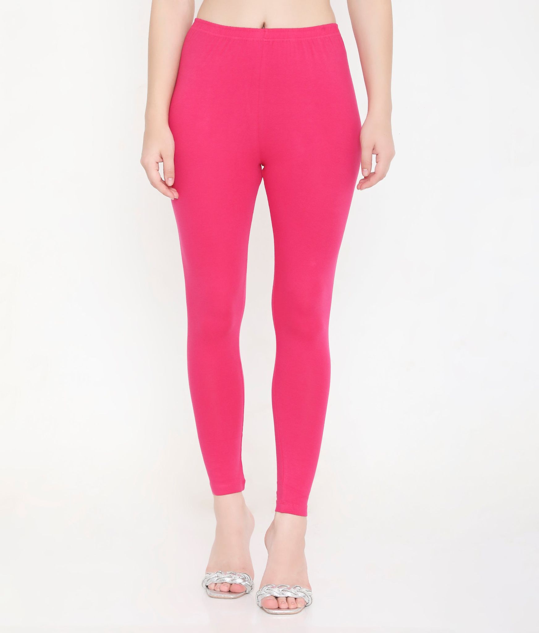 Feelings Solid Dark Pink Ankle-Length Cotton Leggings For Women