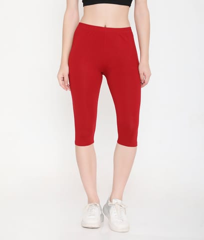 Feelings Solid Maroon Soft Cotton Everyday Capri For Women