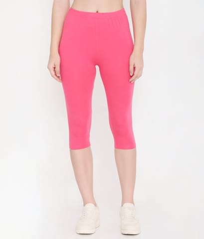 Feelings Solid Pink Soft Cotton Everyday Capri For Women