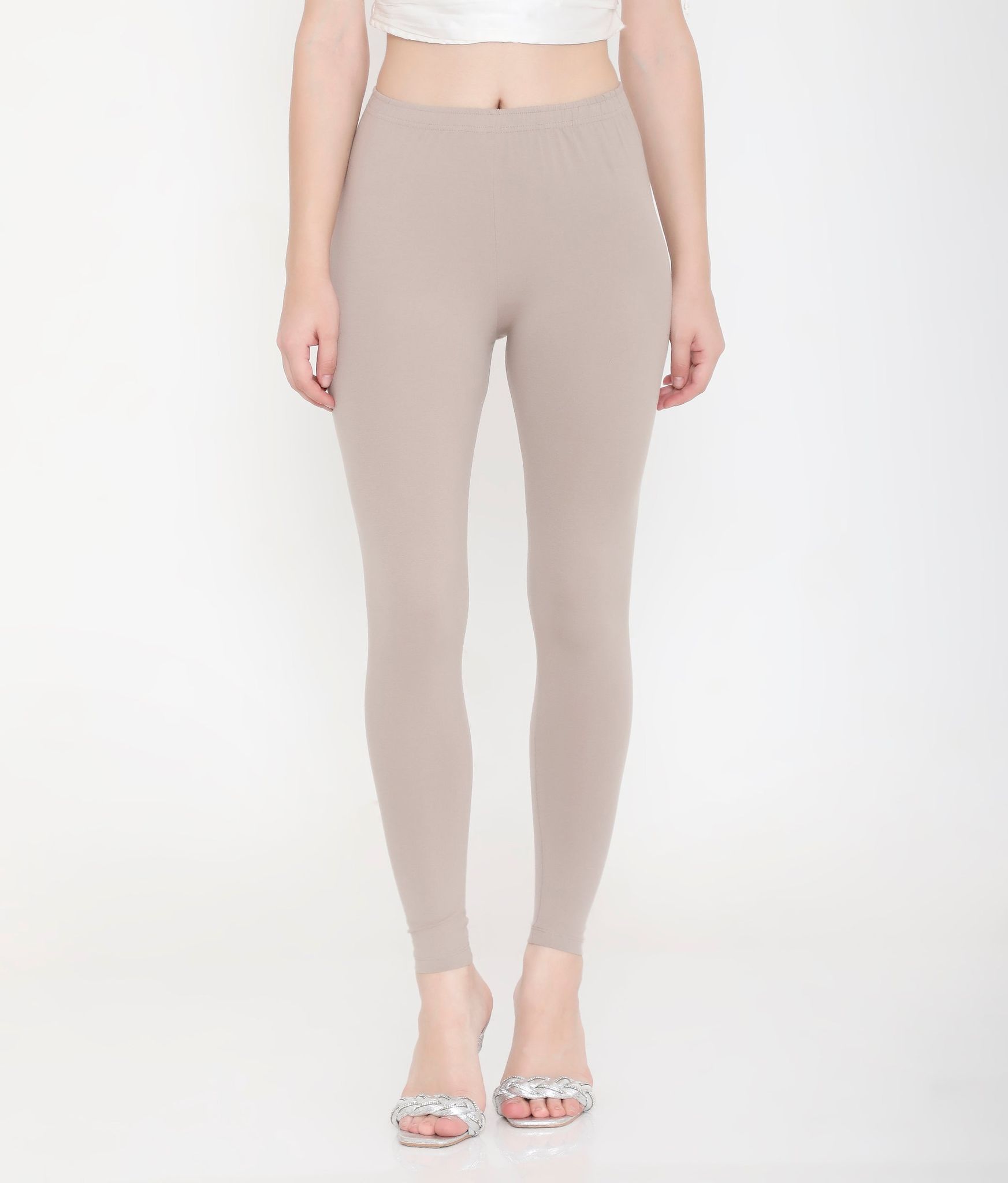 Feelings Warn Grey Ankle-Length Cotton Leggings For Women