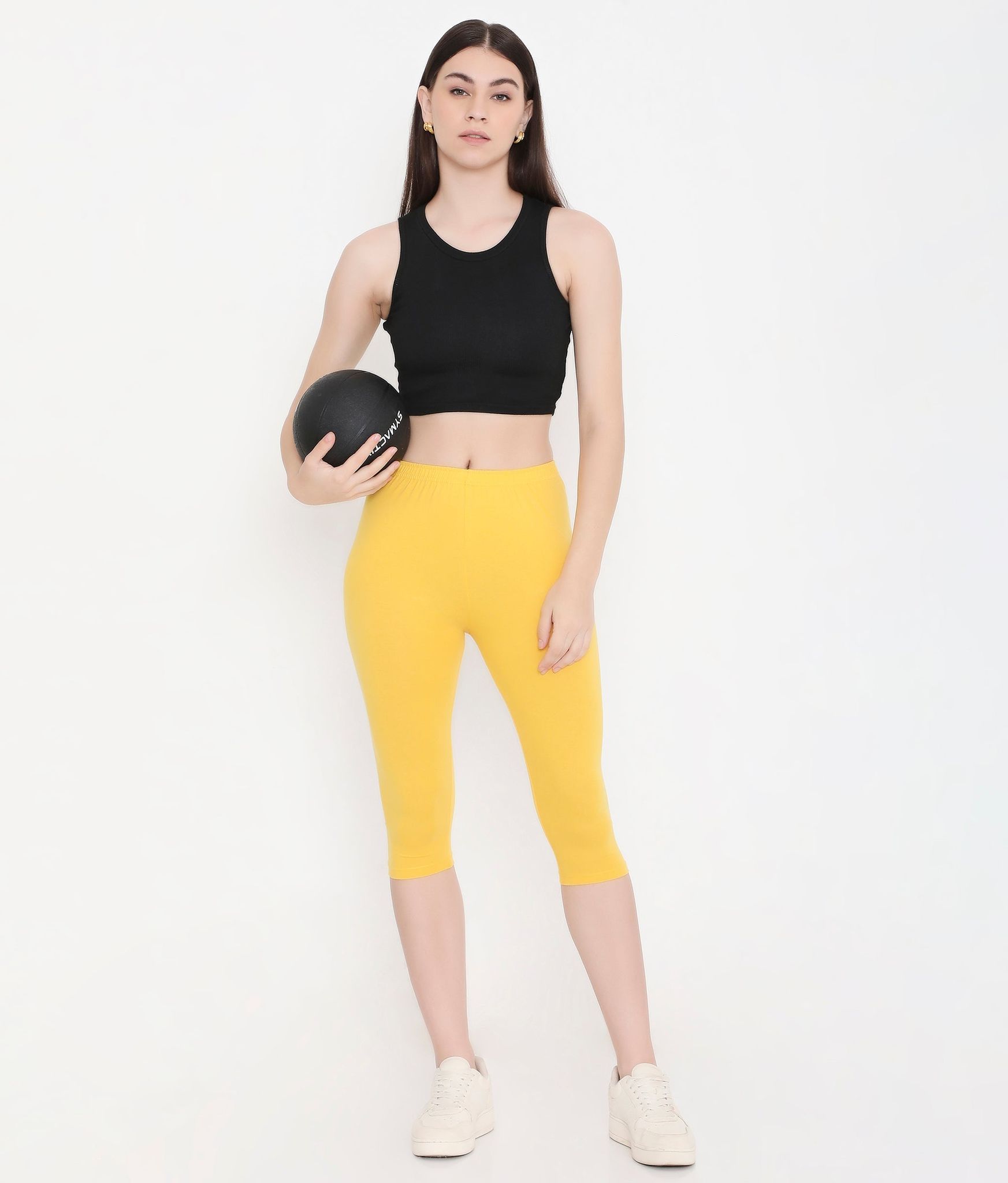 Feelings Women Soft Cotton Everyday Capri - Yellow