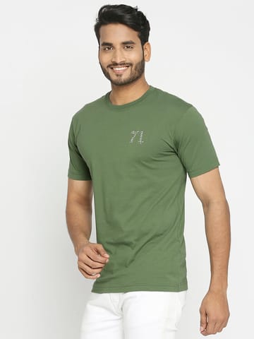 VIP Solid Bottle Green Everyday Essential Cotton T-Shirt For Men