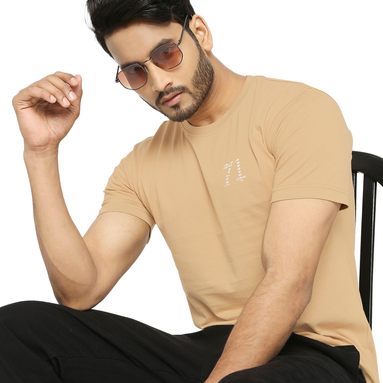 VIP Solid Khaki Everyday Essential Cotton T-Shirt For Men