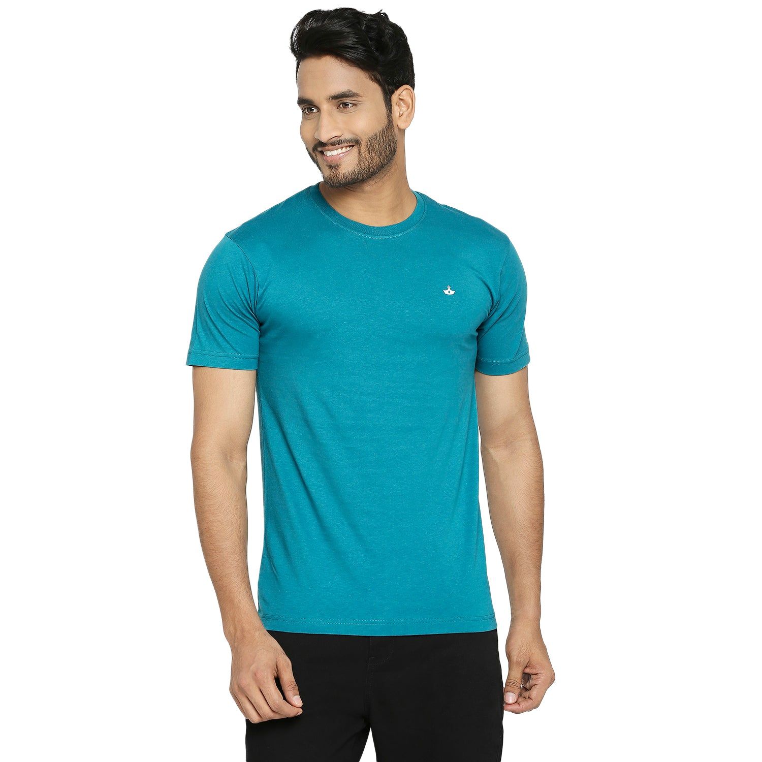 VIP Solid Teal Everyday Essential Cotton T-Shirt For Men