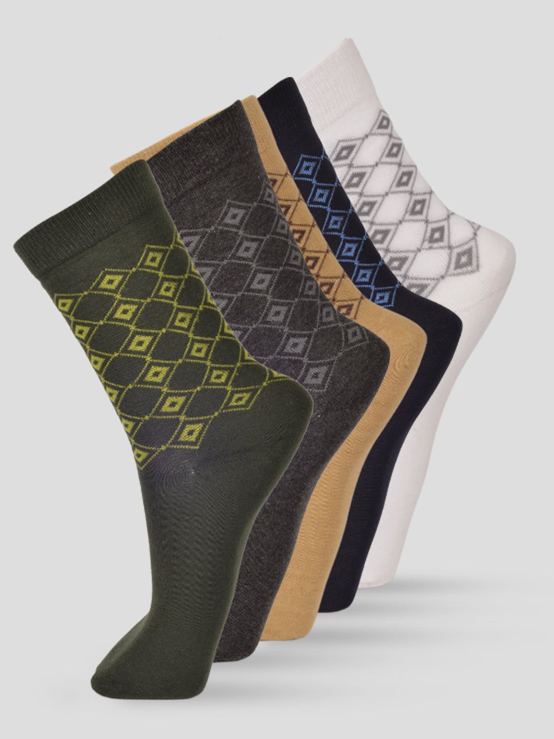 VIP Pack Of 5 Smart Formal - Argyle   - 003 Fulll Cut Assorted Cotton Socks - Free Size - Pack Of 5