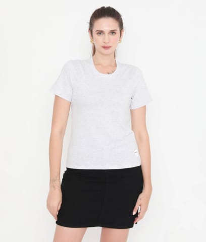 Rivolta Women White Melange Round Neck Cotton T-Shirt