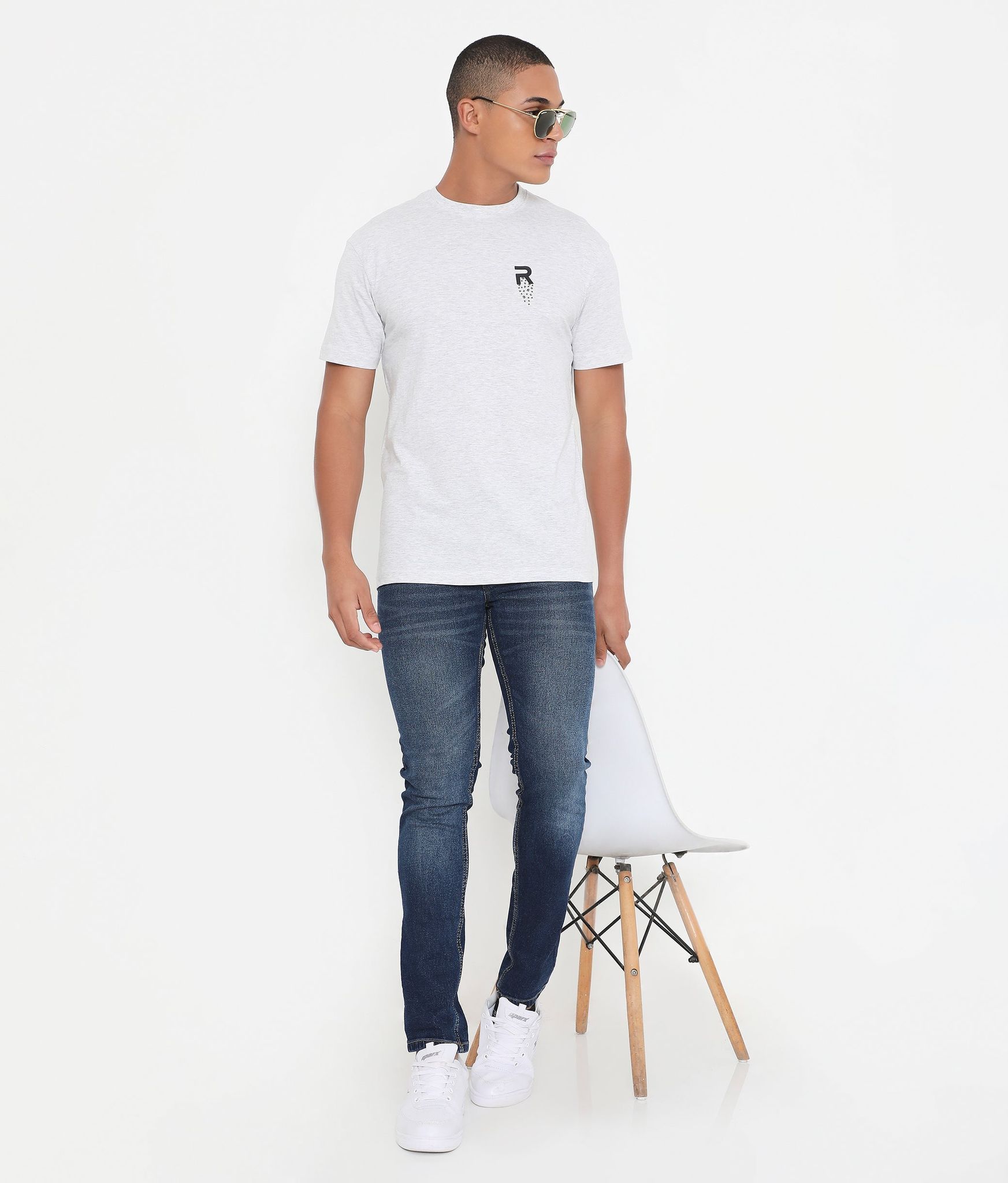 Rivolta White Melange Men Leisurewear Cotton Tee