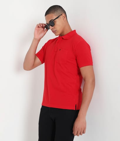 VIP Men Solid Red Essential Cotton Polo T-Shirt With Chest Pocket