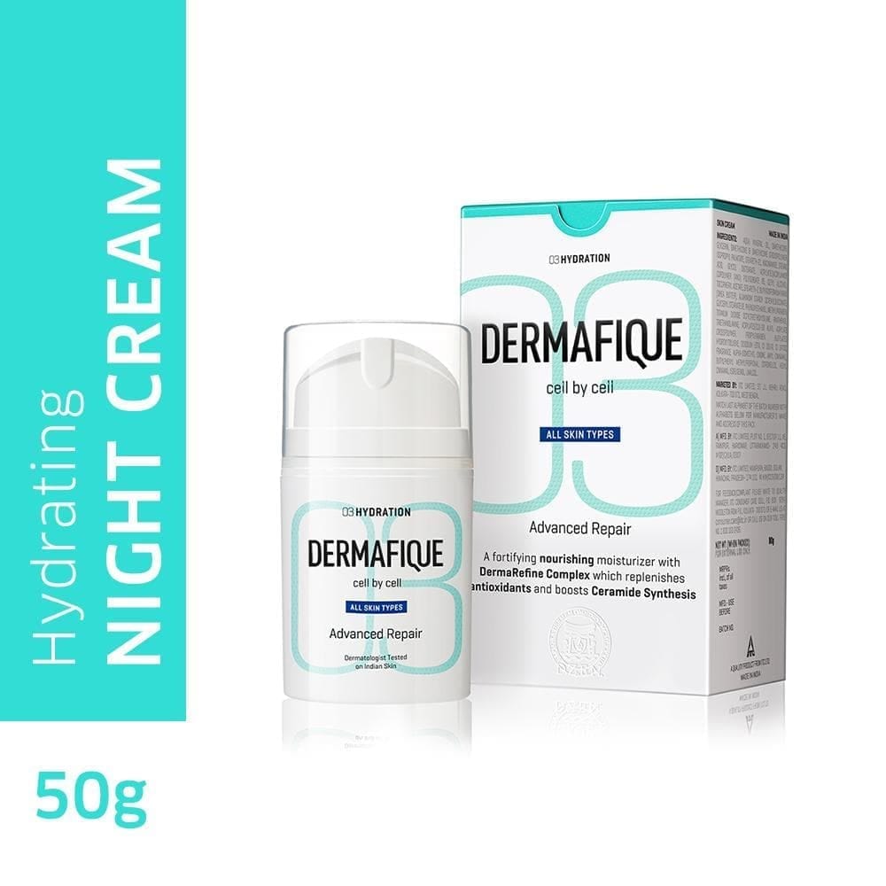 Dermafique Advanced Repair Night Cream with Niacinamide and Pro-Vitamin E, Face Moisturizer for All Skin Types, boosts Ceramide synthesis, for Youthful Glowing Skin, Repairs Skin Damage, Dermatologist Tested (50Gm)